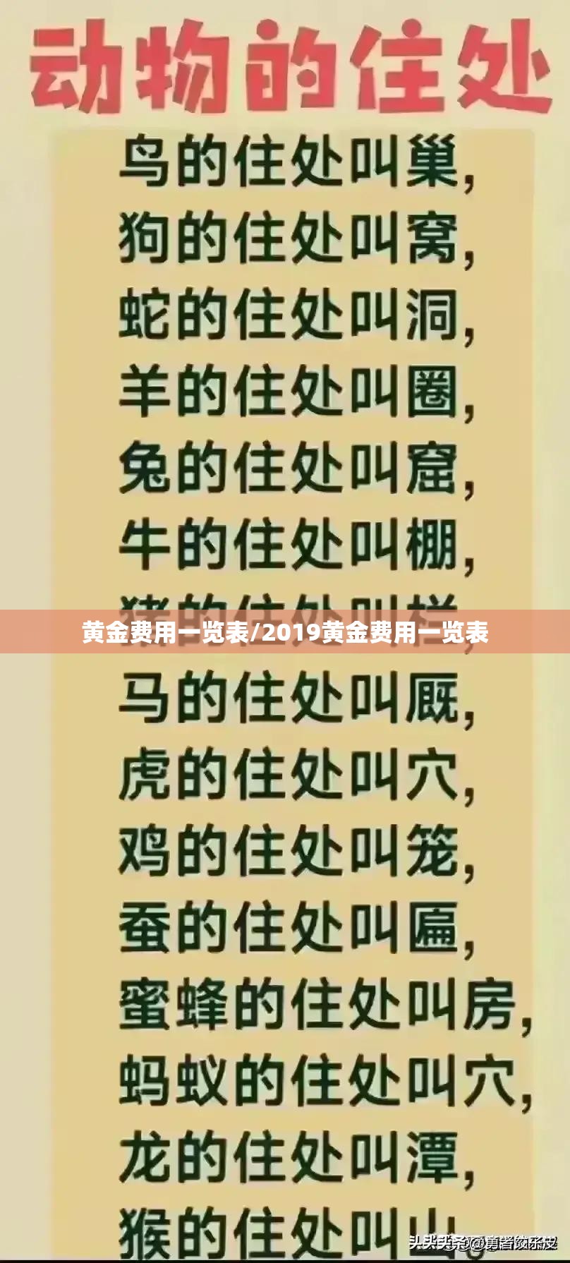 黄金费用一览表/2019黄金费用一览表