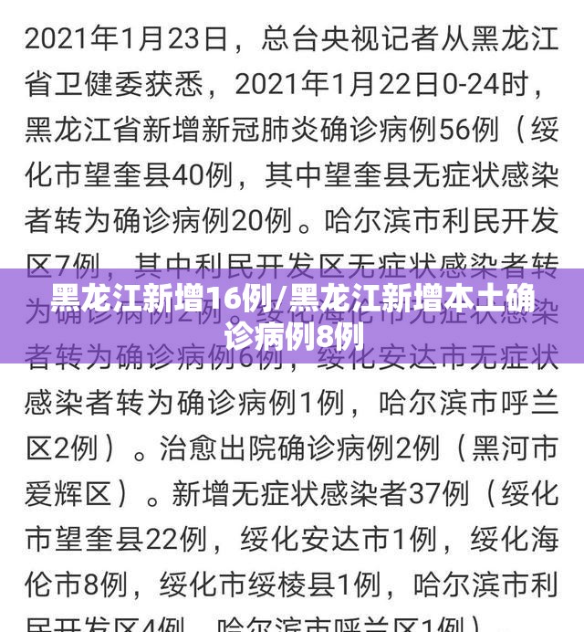 黑龙江新增16例/黑龙江新增本土确诊病例8例 黑龙江新增16例/黑龙江新增本土确诊病例8例