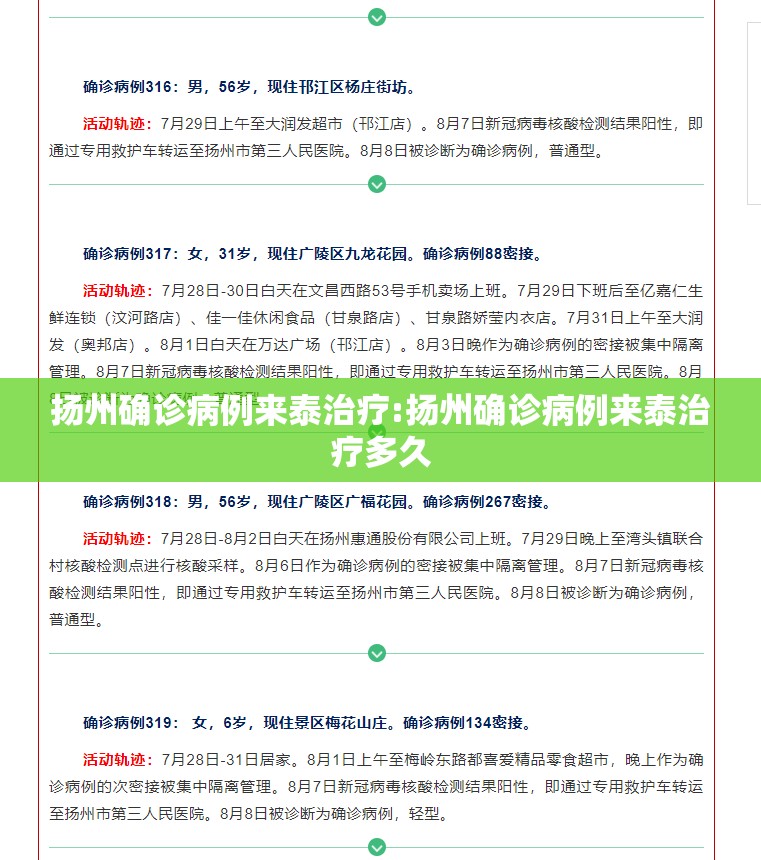 扬州确诊病例来泰治疗:扬州确诊病例来泰治疗多久 扬州确诊病例来泰治疗:扬州确诊病例来泰治疗多久