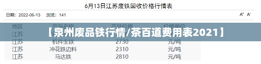 【泉州废品铁行情/茶百道费用表2021】