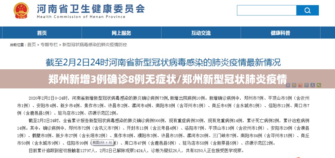郑州新增3例确诊8例无症状/郑州新型冠状肺炎疫情